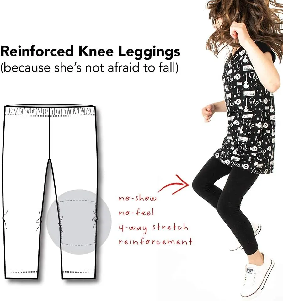 Mightly Girls' Leggings with Reinforced Knees | Organic Cotton Yoga Pants, Dance & Running Tights for Toddler&Kids Clothes
