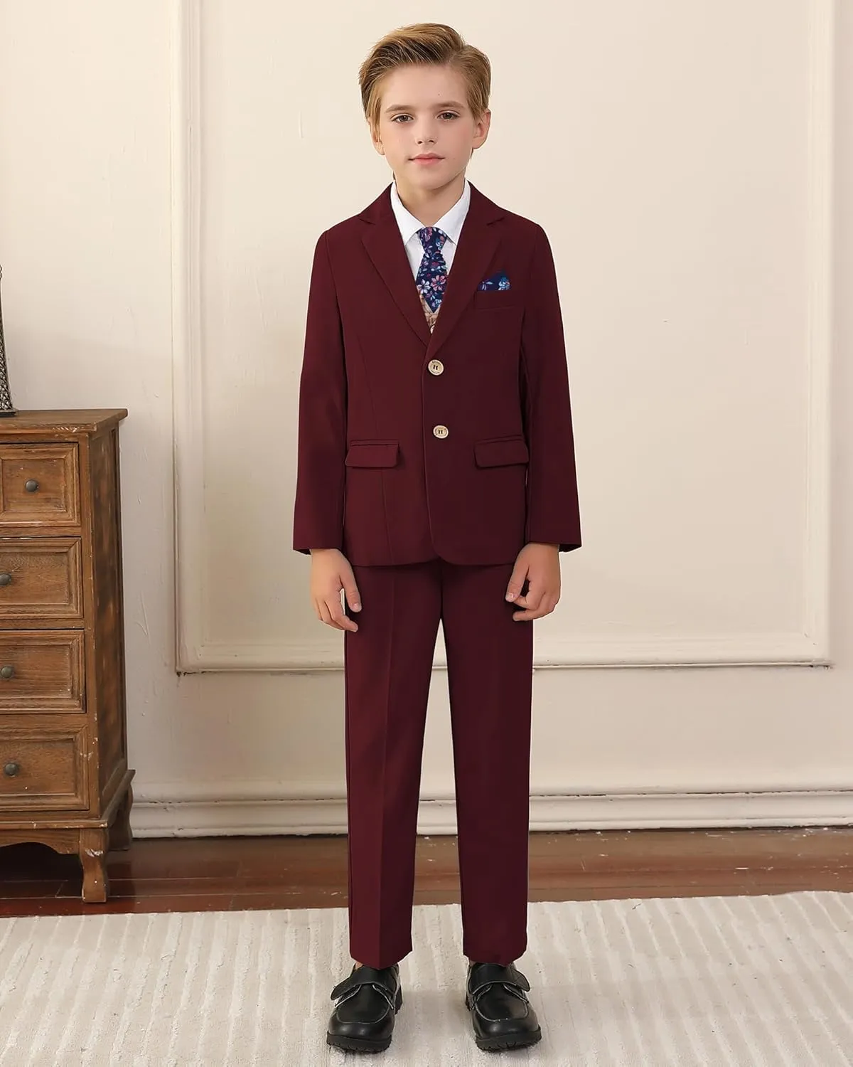 nilikastta Boys Suit Slim Fit 5 Piece Kids Suit for Wedding 6-10 Years