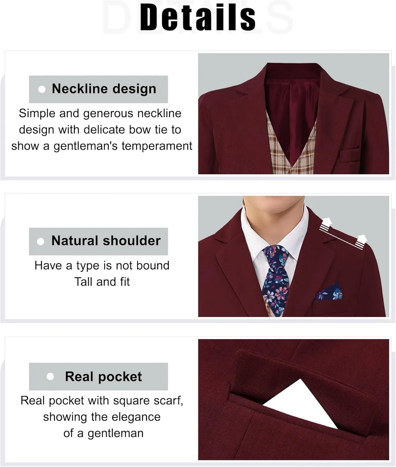 nilikastta Boys Suit Slim Fit 5 Piece Kids Suit for Wedding 6-10 Years
