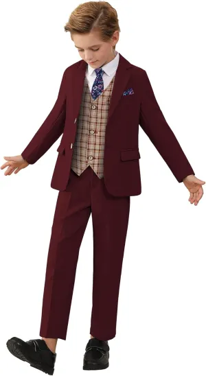 nilikastta Boys Suit Slim Fit 5 Piece Kids Suit for Wedding 6-10 Years