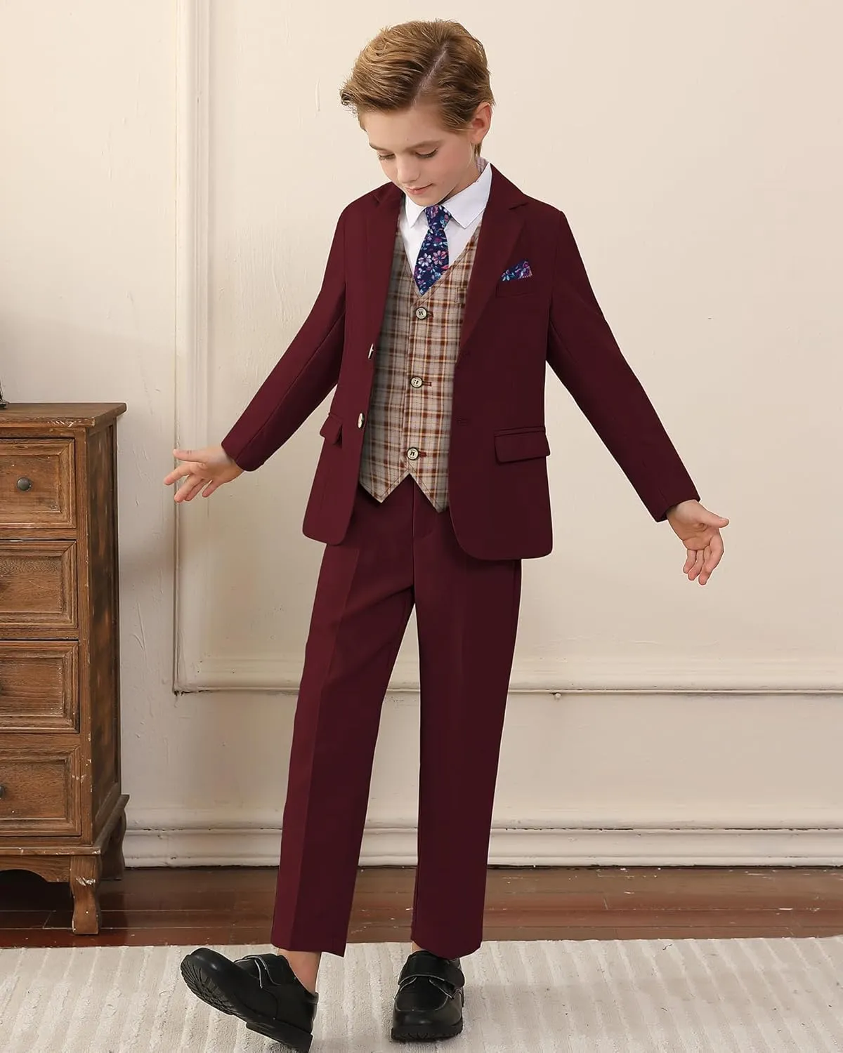 nilikastta Boys Suit Slim Fit 5 Piece Kids Suit for Wedding 6-10 Years