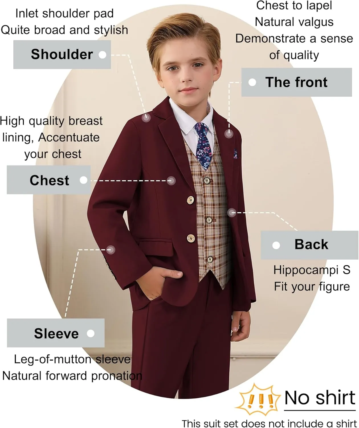 nilikastta Boys Suit Slim Fit 5 Piece Kids Suit for Wedding 6-10 Years