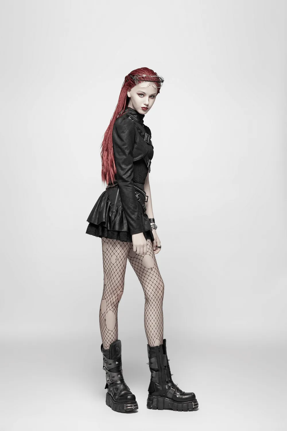 One Shoulder Faux Leather Punk Jacket with Buckles