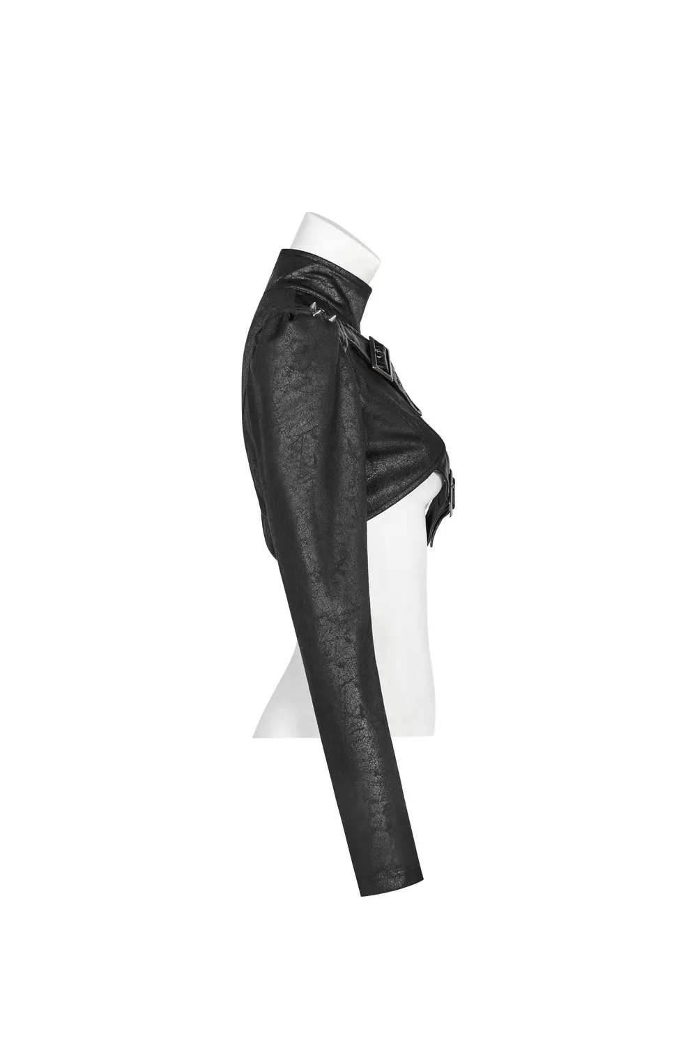 One Shoulder Faux Leather Punk Jacket with Buckles