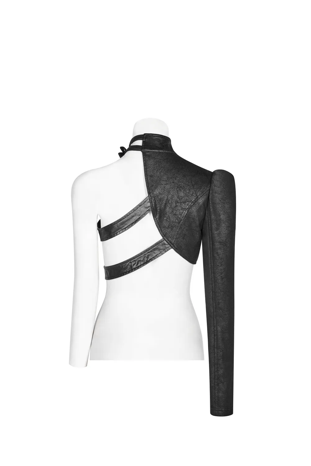 One Shoulder Faux Leather Punk Jacket with Buckles