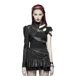 One Shoulder Faux Leather Punk Jacket with Buckles