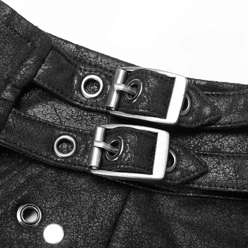 One Shoulder Faux Leather Punk Jacket with Buckles