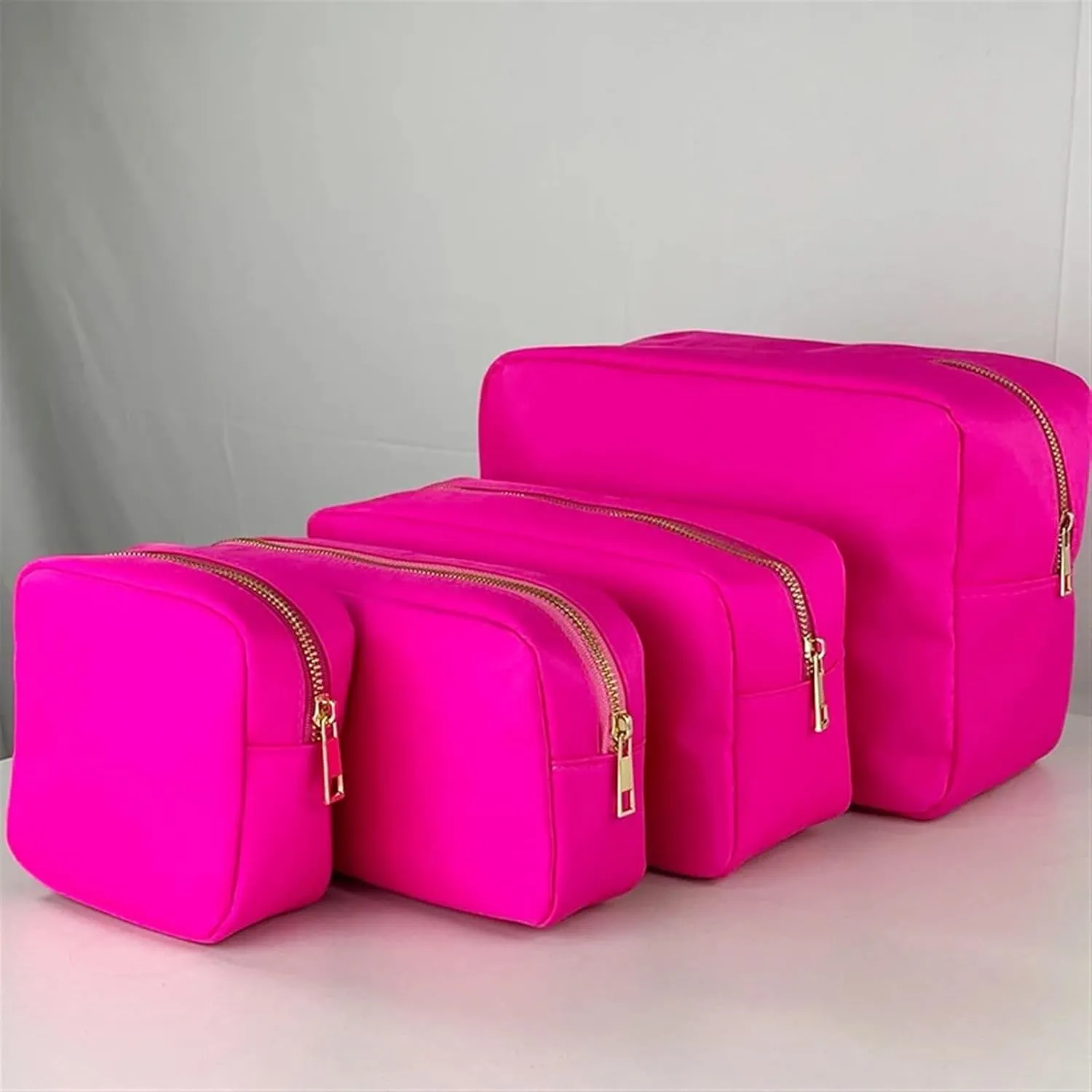 Personalized Makeup Storage Bag with Chenille Patch - Custom Travel Cosmetic Pouch, Nylon Toiletry Bag for Girls - XL Size in Pink