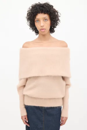 Pink Mohair Off Shoulder Sweater