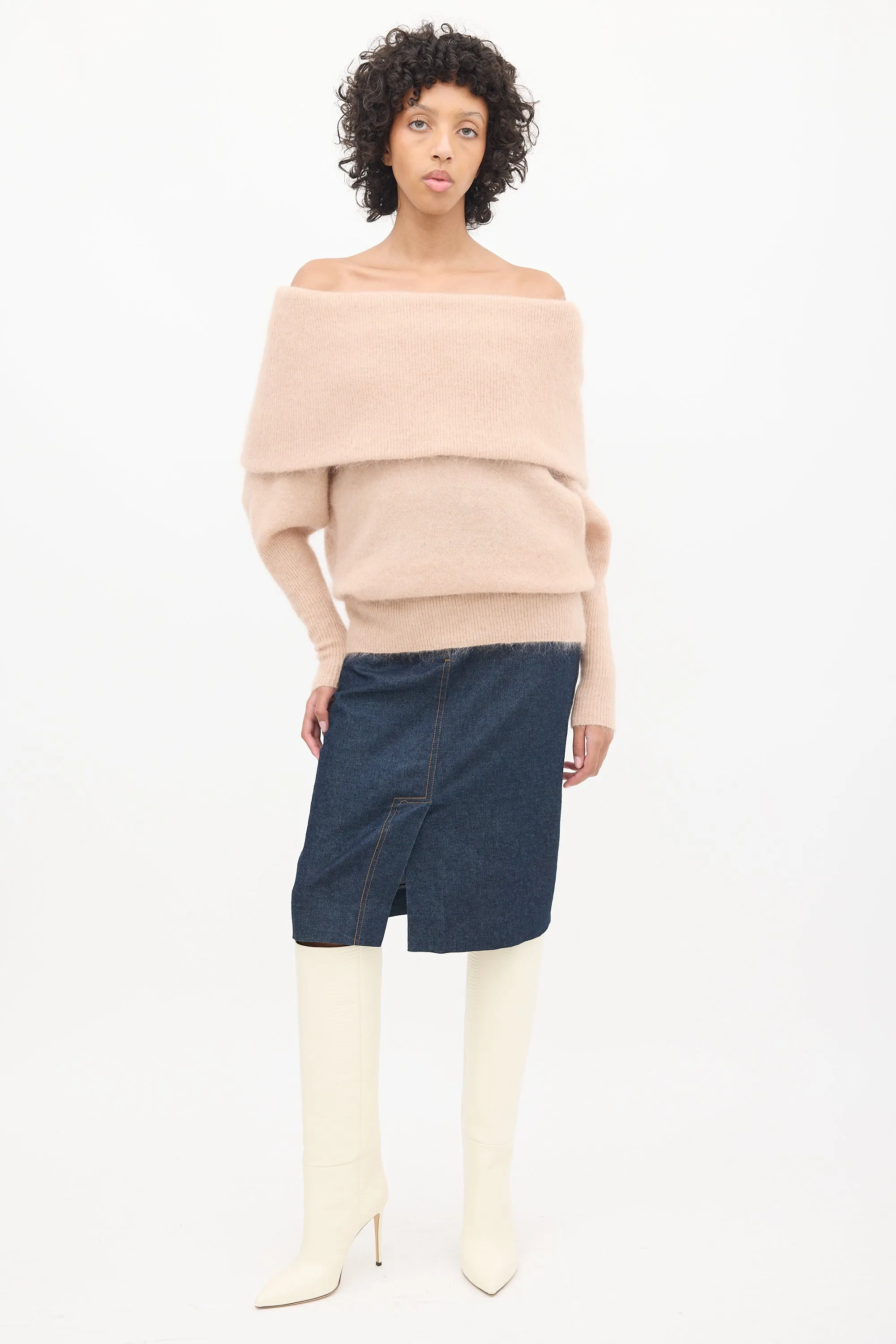 Pink Mohair Off Shoulder Sweater
