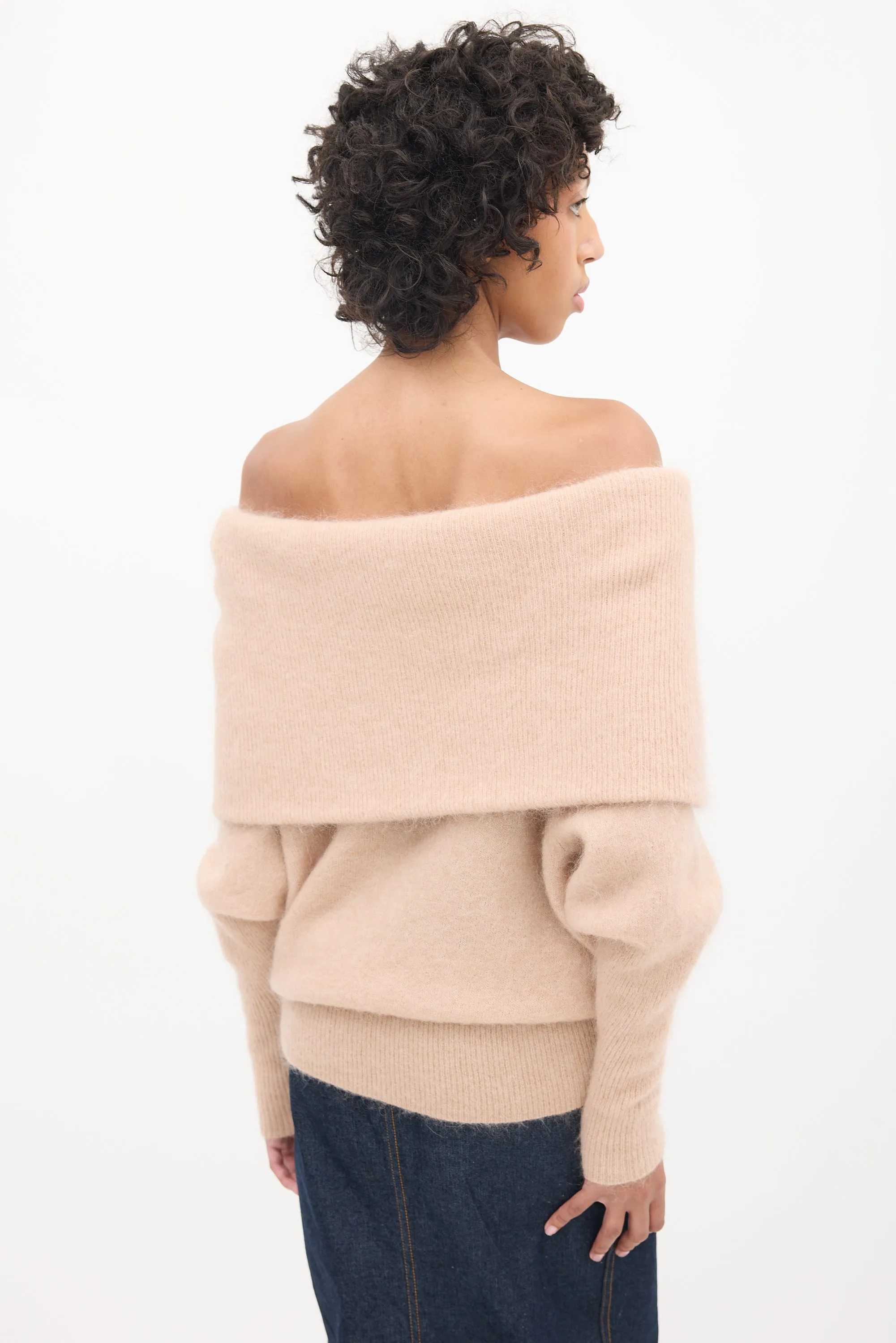Pink Mohair Off Shoulder Sweater