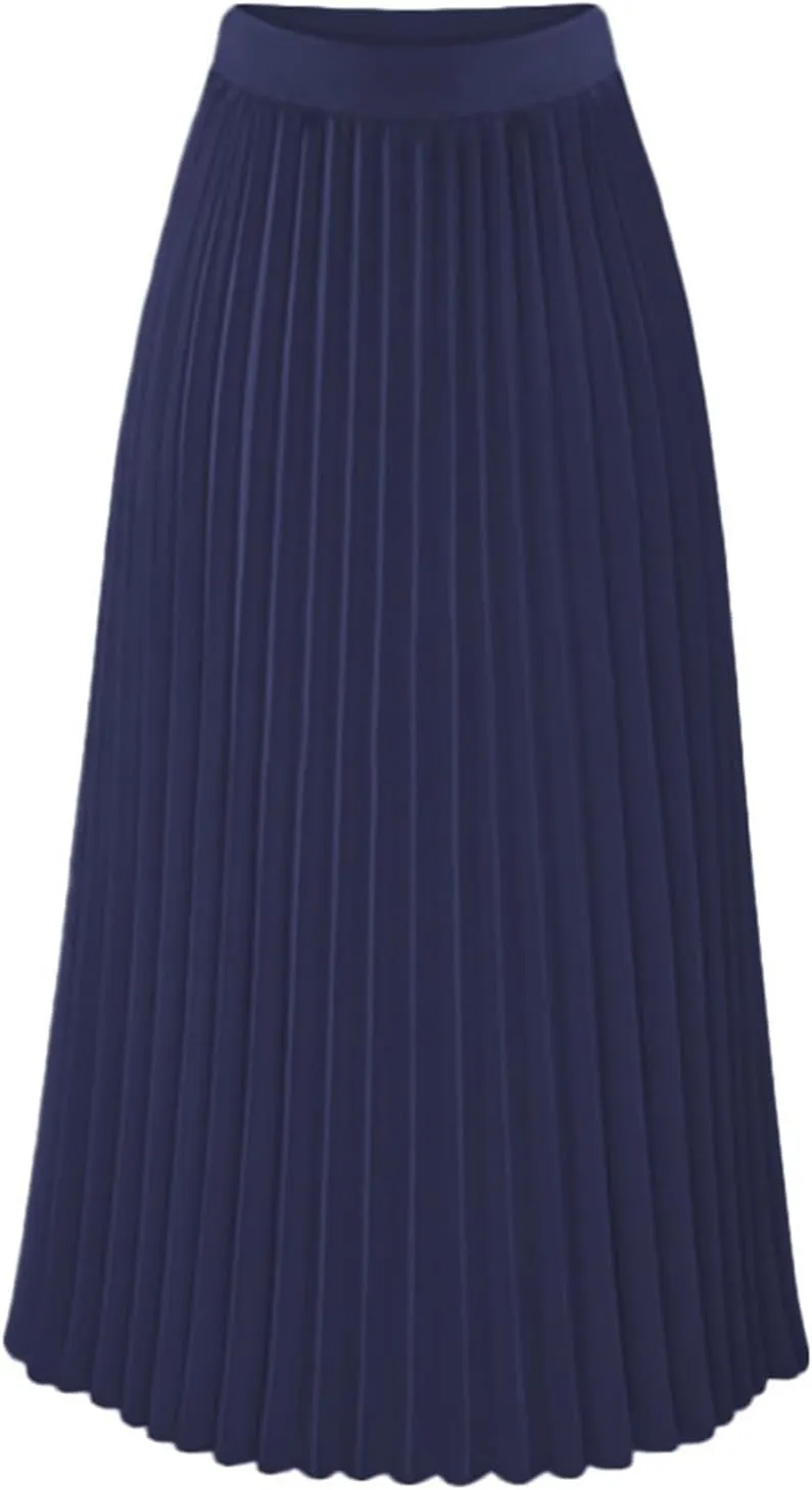 Pleated Midi Skirts for Women Midi Long High Waisted A Line Skirts Shirring Swing Skirt 2024 Fashion Party Skirt