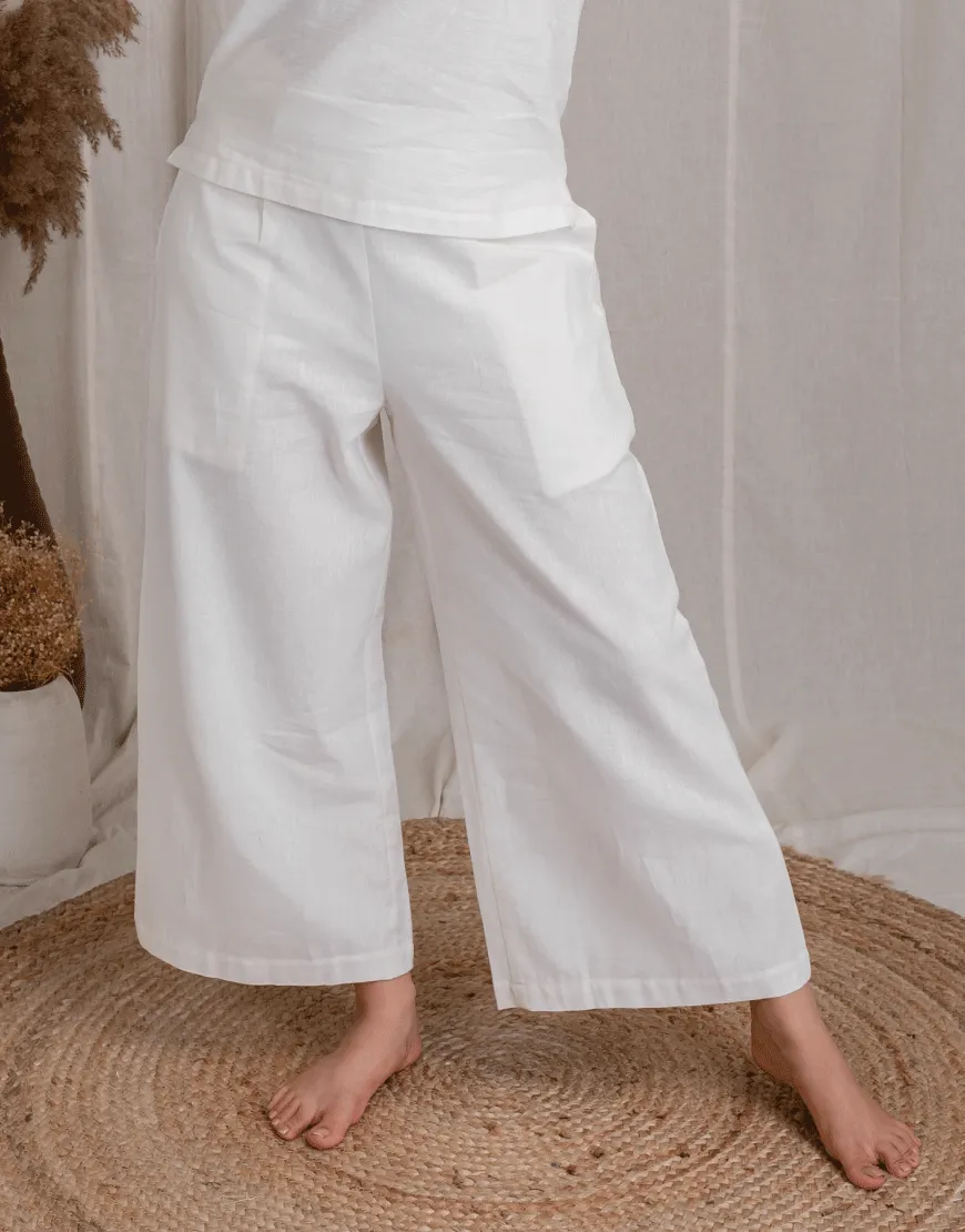 Powder White Cotton Palazzo