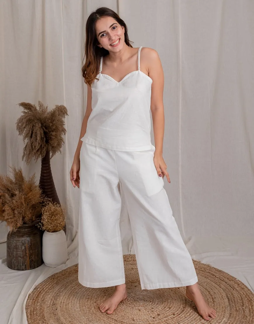 Powder White Cotton Palazzo
