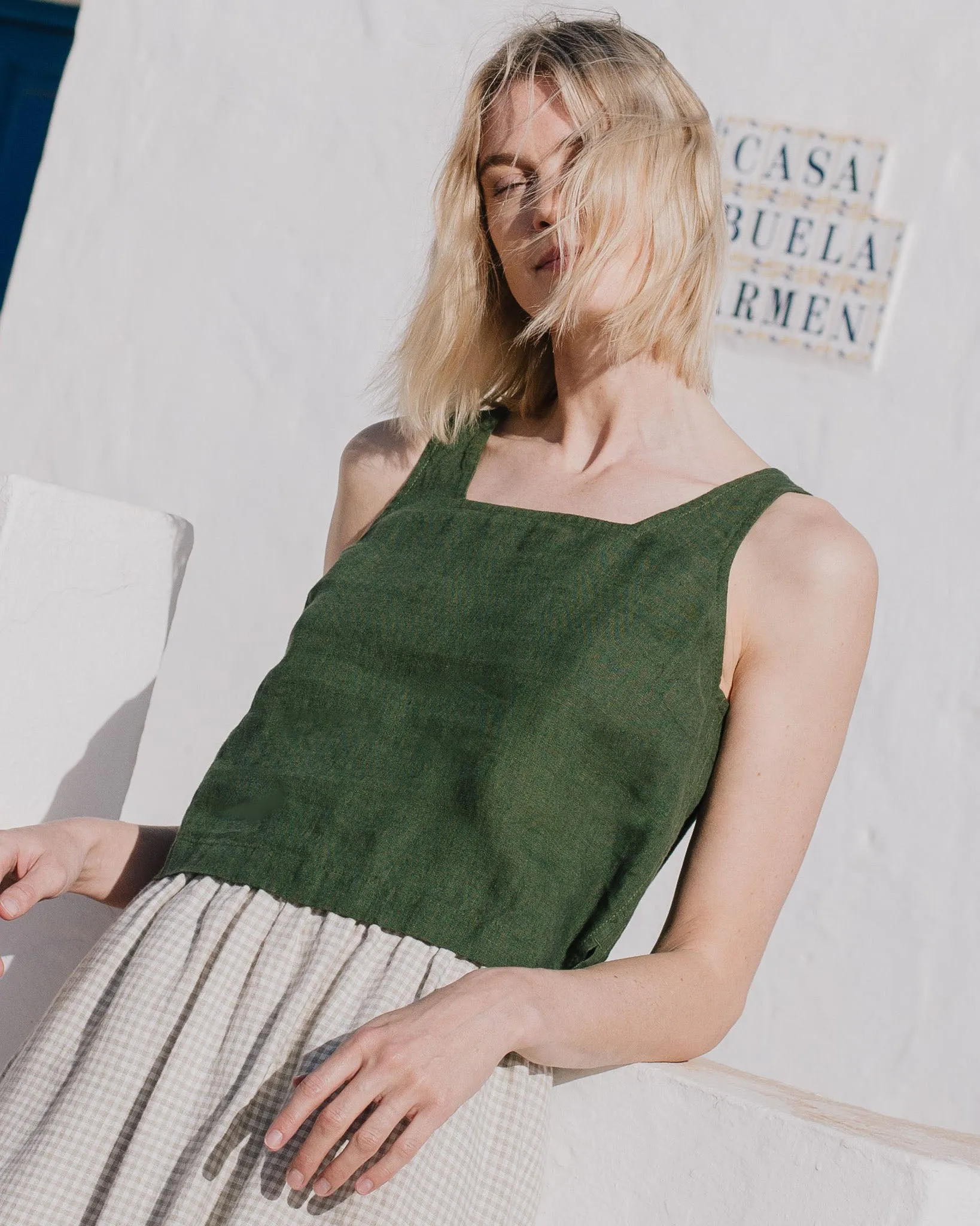 R: PERCE cropped linen top (Size: M; Color: Admiral Blue)