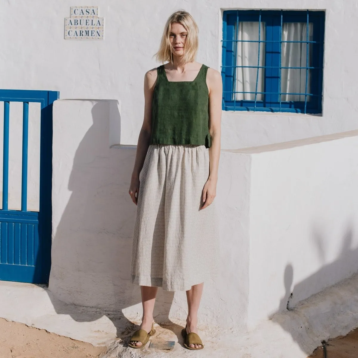 R: PERCE cropped linen top (Size: M; Color: Admiral Blue)