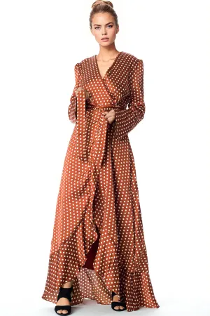 Satin Polka dots wrap Kimono dress