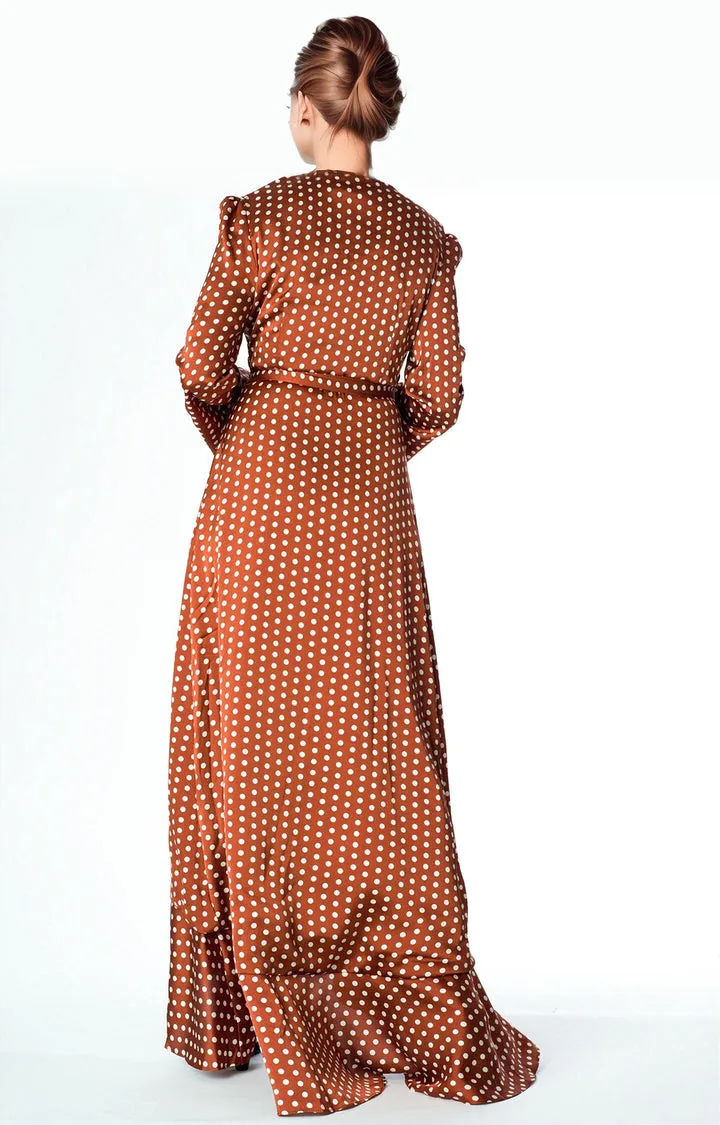 Satin Polka dots wrap Kimono dress