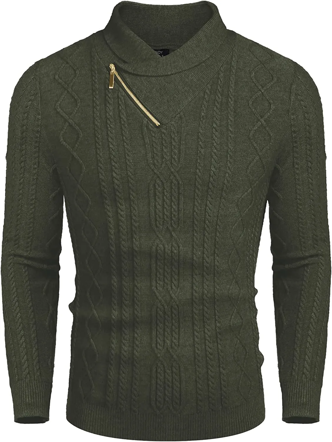 Shawl Collar Army Green Pullover Cable Knitted Sweaters