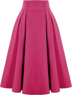 Solid Color Skirts for Women High Waisted Bohemian Midi Length Casual Skirt with Elastic Waist and Tiered Design