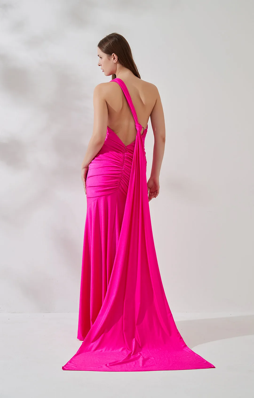 Stretchy One-shoulder Backless Evening Dress with Tie Strap