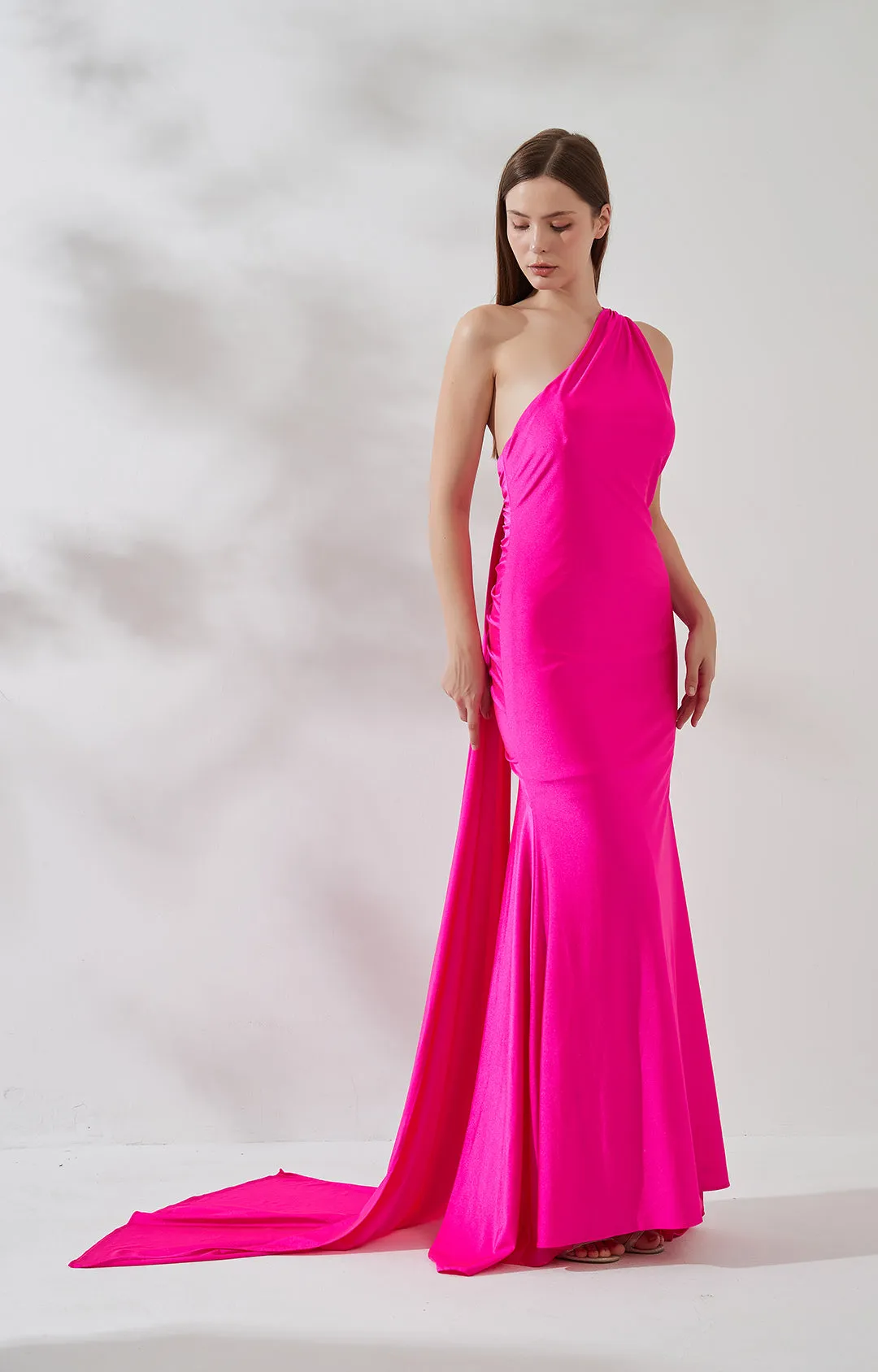 Stretchy One-shoulder Backless Evening Dress with Tie Strap