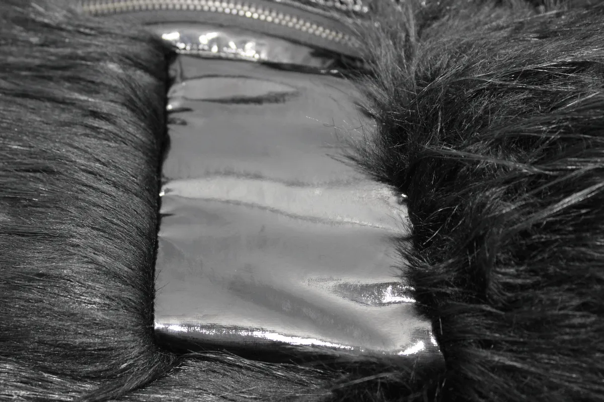 Stylish Women's Jacket Decorated with a Fur / Shiny Pu Leather Jacket with Buckles on the Neck