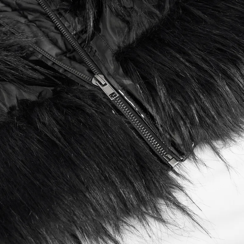Stylish Women's Jacket Decorated with a Fur / Shiny Pu Leather Jacket with Buckles on the Neck