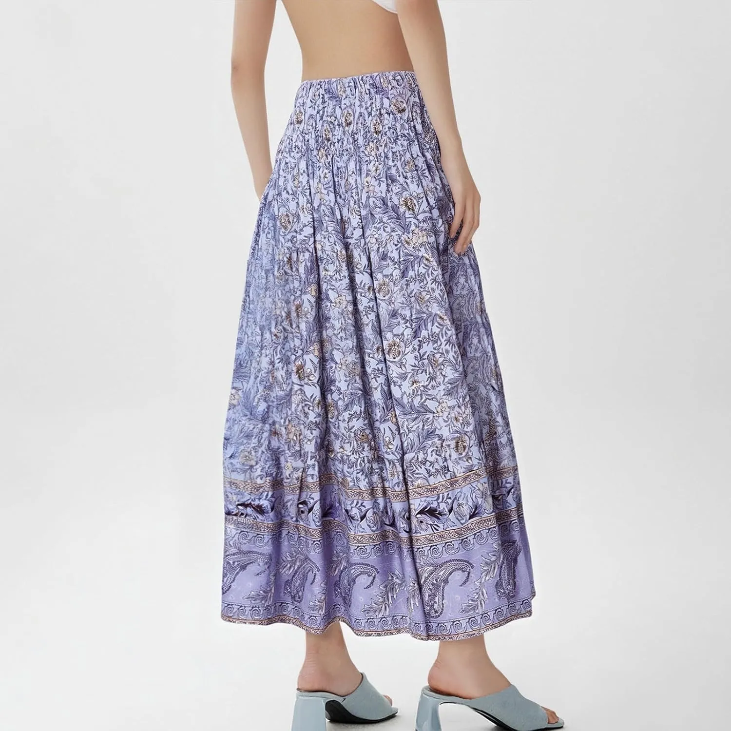 Summer Skirts for Women 2025 Loose Trendy Floral Print Elastic Waist Lightweight Boho Flowy Maxi Skirt, S-2XL