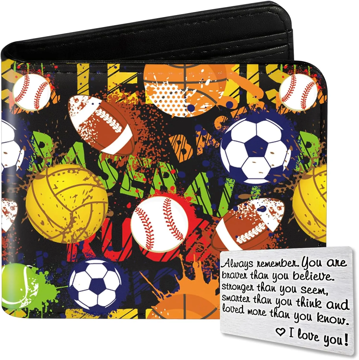 Teen Boys Wallet, Cool Wallets for Kids Son 9-12/8-10/8-12 with Card, Funny Leather Bifold Rfid Blocking Purse Coin Pocket Id Window for Men Boy Male Youth Guys