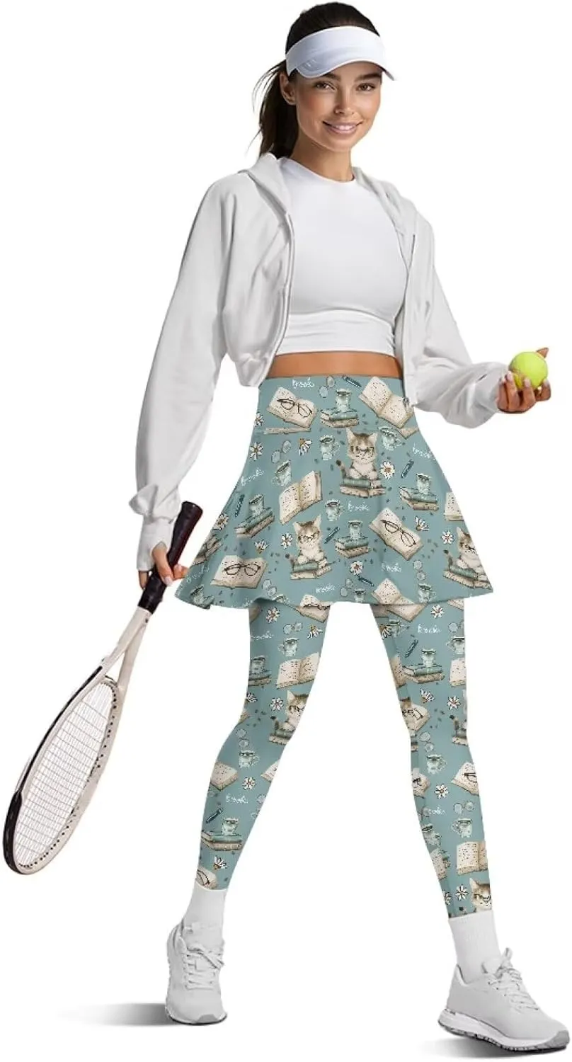 Tennis Skirt with Leggings for Women Golf Skirted Leggings Workout Running Gym Active Skort Pants XS-3XL