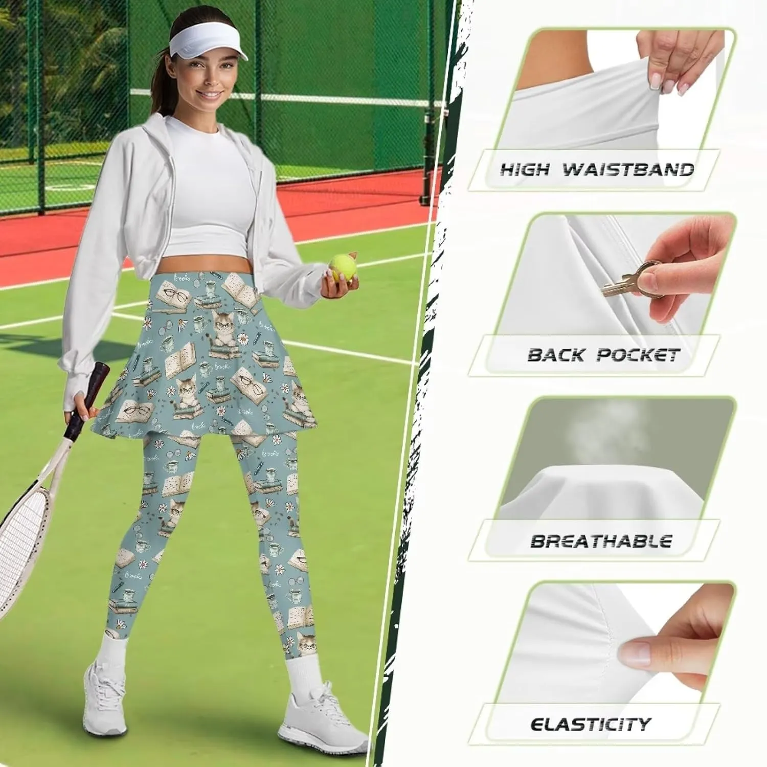 Tennis Skirt with Leggings for Women Golf Skirted Leggings Workout Running Gym Active Skort Pants XS-3XL