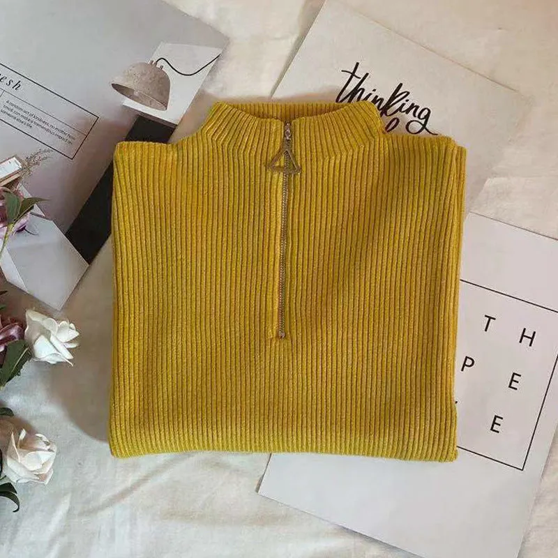 Thickened Warm Yarn Knitwear High Collar Triangle Zipper Charm Sweater Pullover Basic for wardrobe