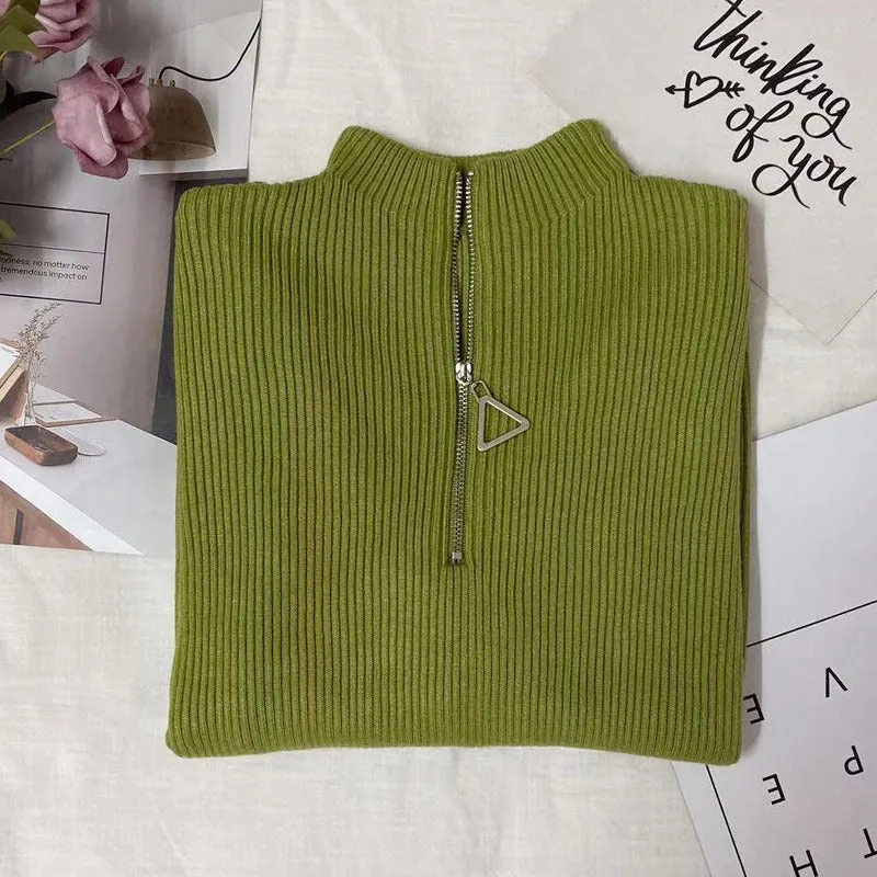 Thickened Warm Yarn Knitwear High Collar Triangle Zipper Charm Sweater Pullover Basic for wardrobe