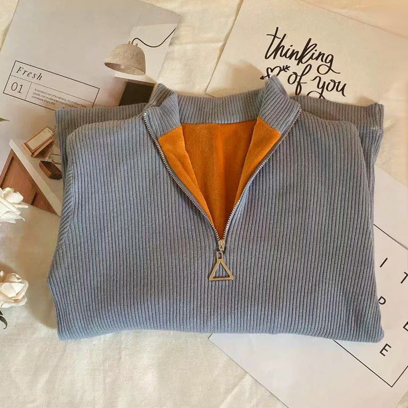 Thickened Warm Yarn Knitwear High Collar Triangle Zipper Charm Sweater Pullover Basic for wardrobe