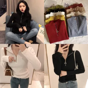 Thickened Warm Yarn Knitwear High Collar Triangle Zipper Charm Sweater Pullover Basic for wardrobe