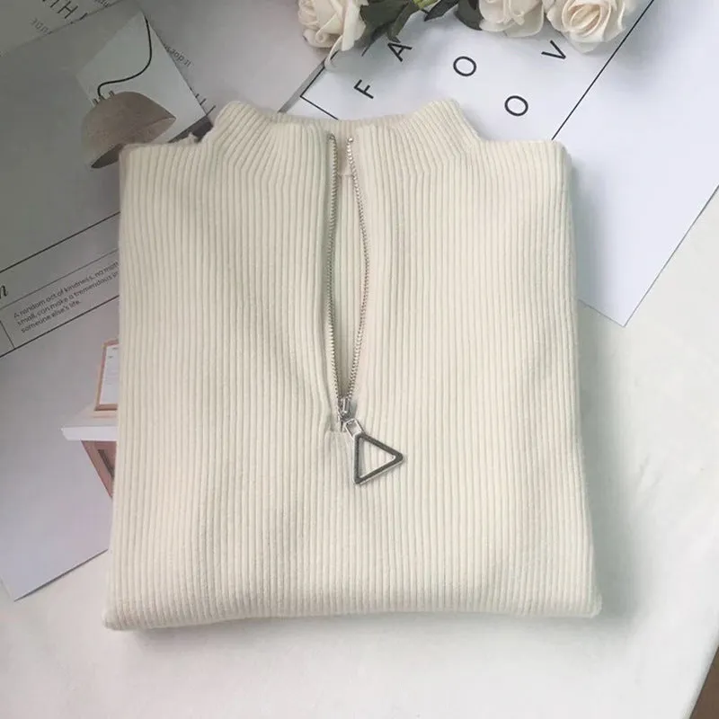 Thickened Warm Yarn Knitwear High Collar Triangle Zipper Charm Sweater Pullover Basic for wardrobe