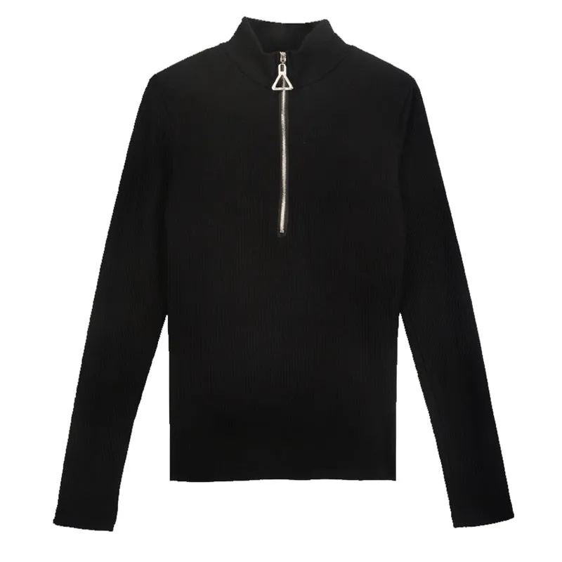 Thickened Warm Yarn Knitwear High Collar Triangle Zipper Charm Sweater Pullover Basic for wardrobe