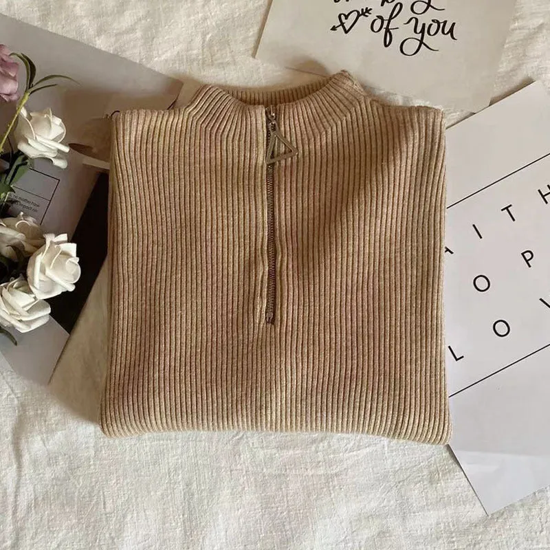 Thickened Warm Yarn Knitwear High Collar Triangle Zipper Charm Sweater Pullover Basic for wardrobe