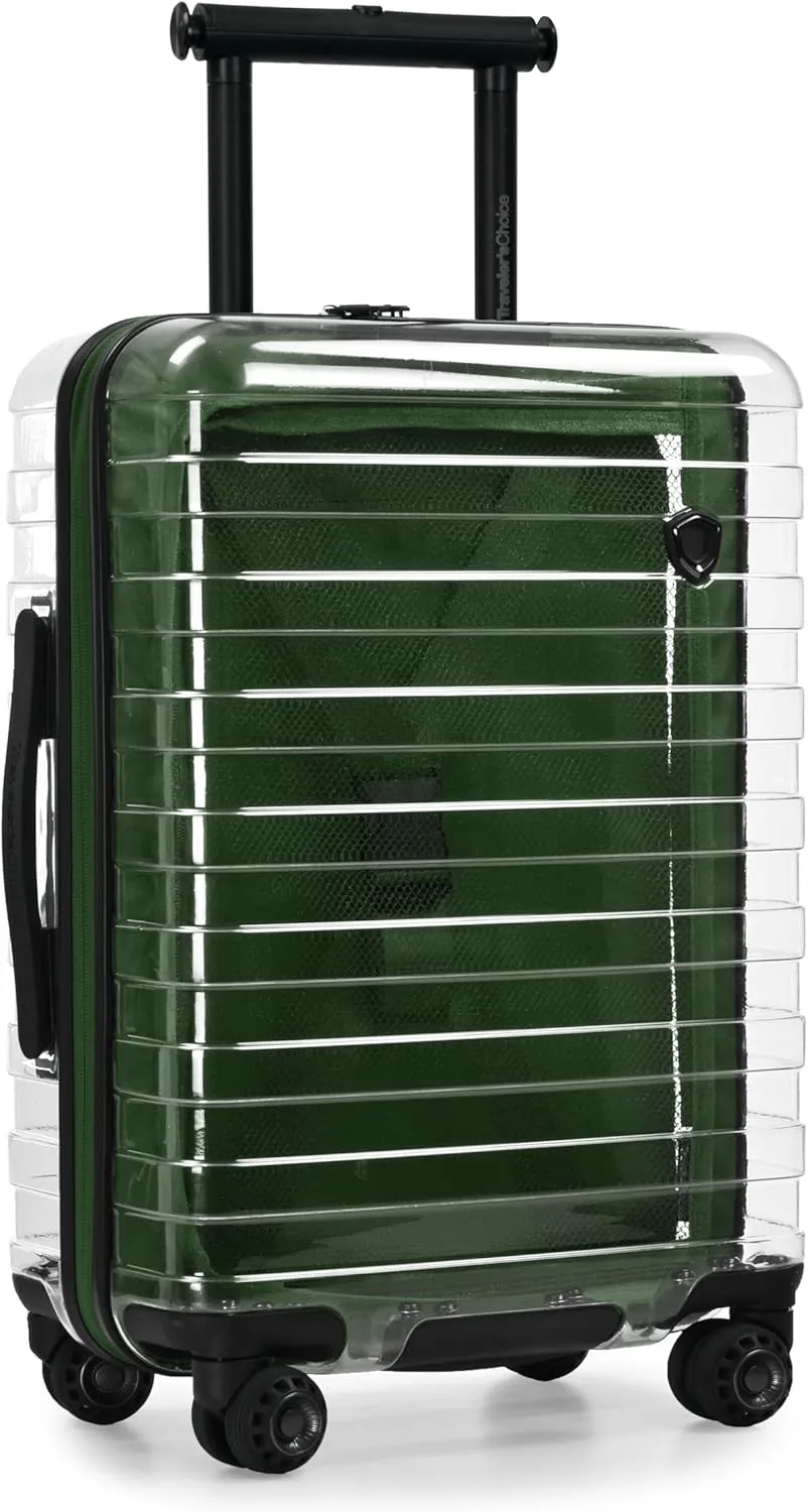 Traveler's Choice Transparent Hardside Spinner Luggage, Green, Carry-On 22-Inch