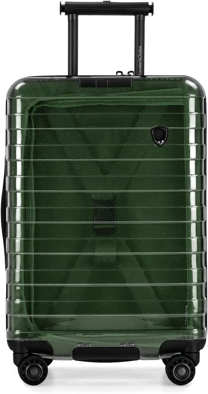 Traveler's Choice Transparent Hardside Spinner Luggage, Green, Carry-On 22-Inch