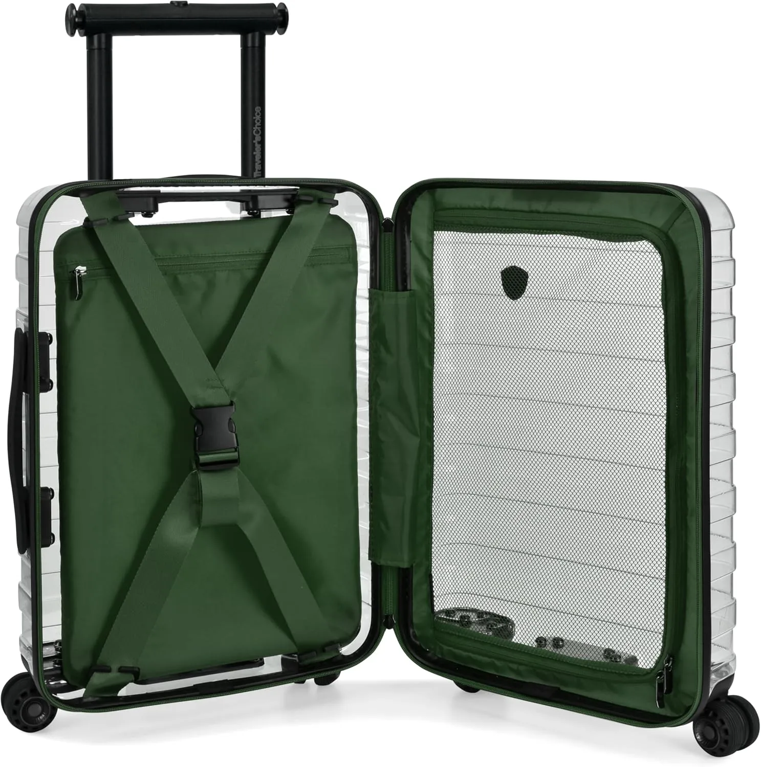 Traveler's Choice Transparent Hardside Spinner Luggage, Green, Carry-On 22-Inch