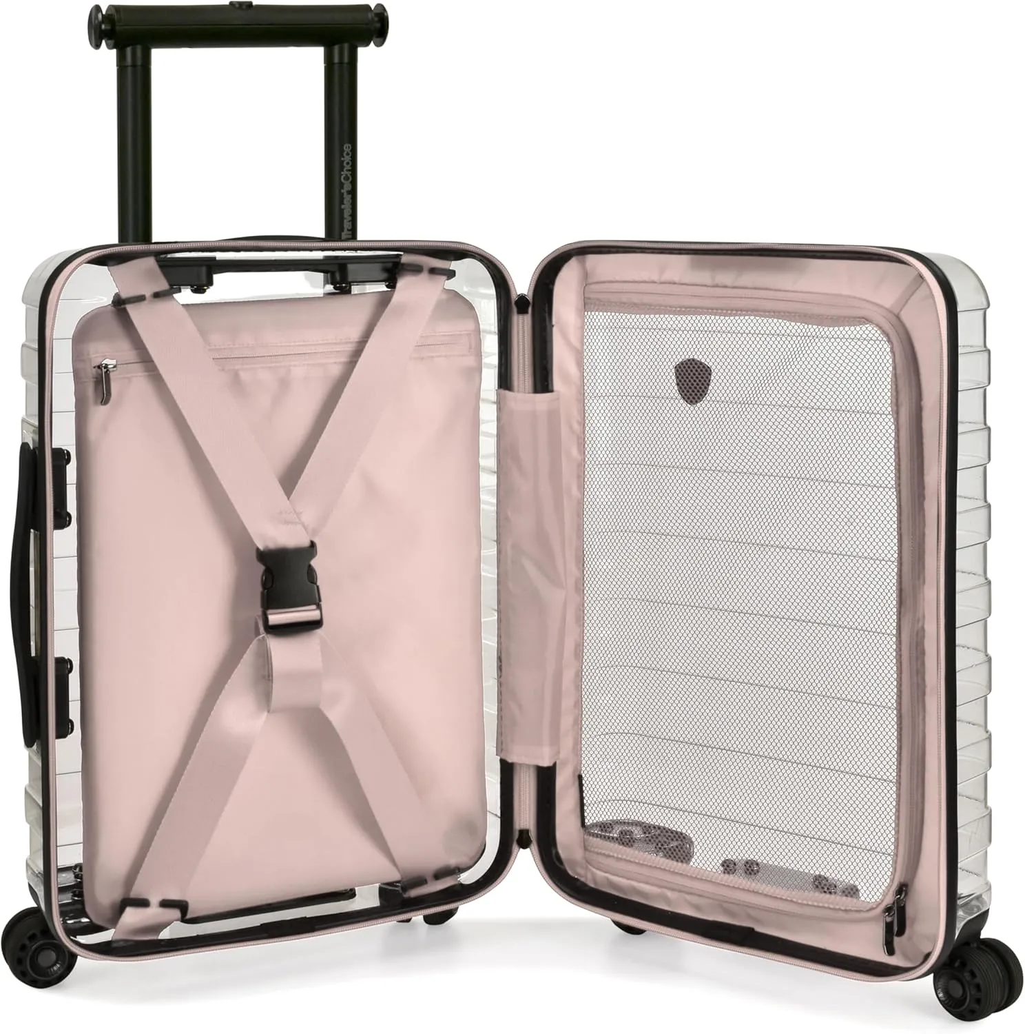 Traveler's Choice Transparent Hardside Spinner Luggage, Pink, Carry-On 22-Inch