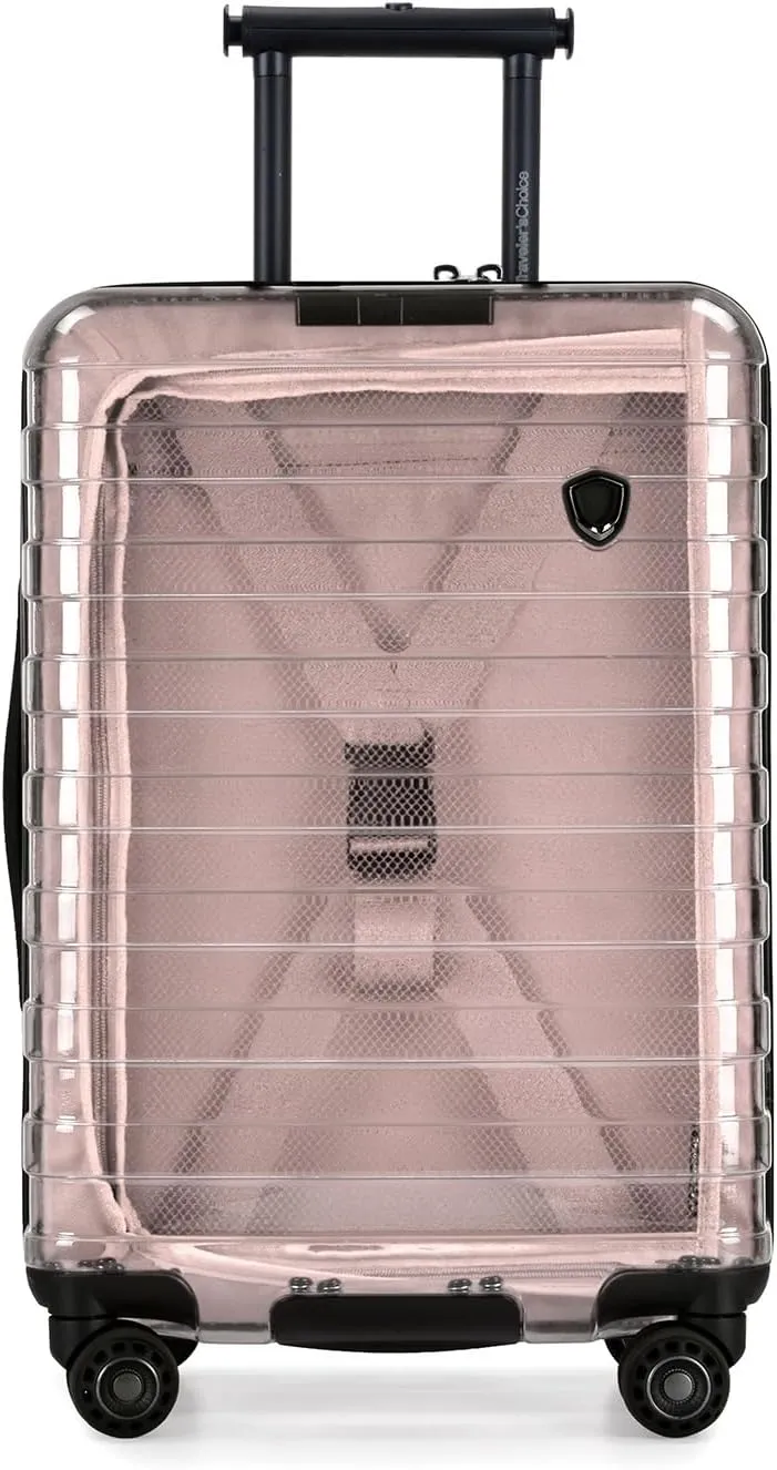 Traveler's Choice Transparent Hardside Spinner Luggage, Pink, Carry-On 22-Inch