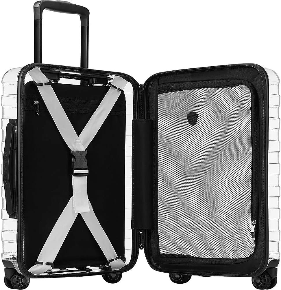 Traveler's Choice Transparent Hardside Spinner Luggage, Power Bank, Carry-On 22-Inch