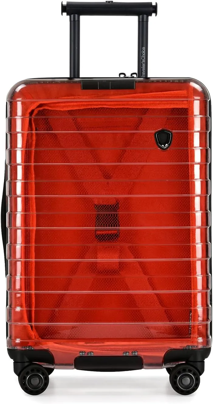 Traveler's Choice Transparent Hardside Spinner Luggage, Red, Carry-On 22-Inch