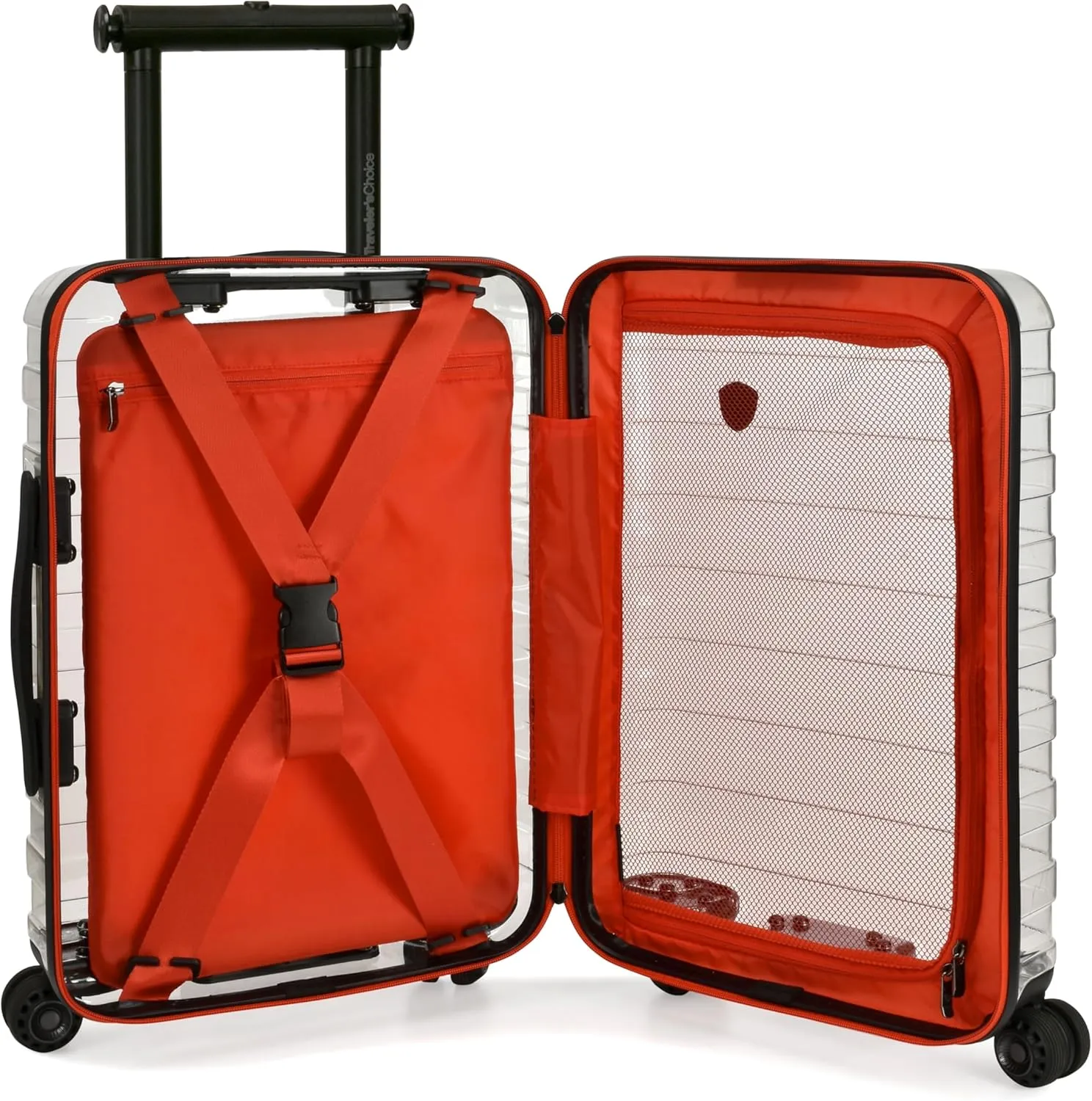Traveler's Choice Transparent Hardside Spinner Luggage, Red, Carry-On 22-Inch
