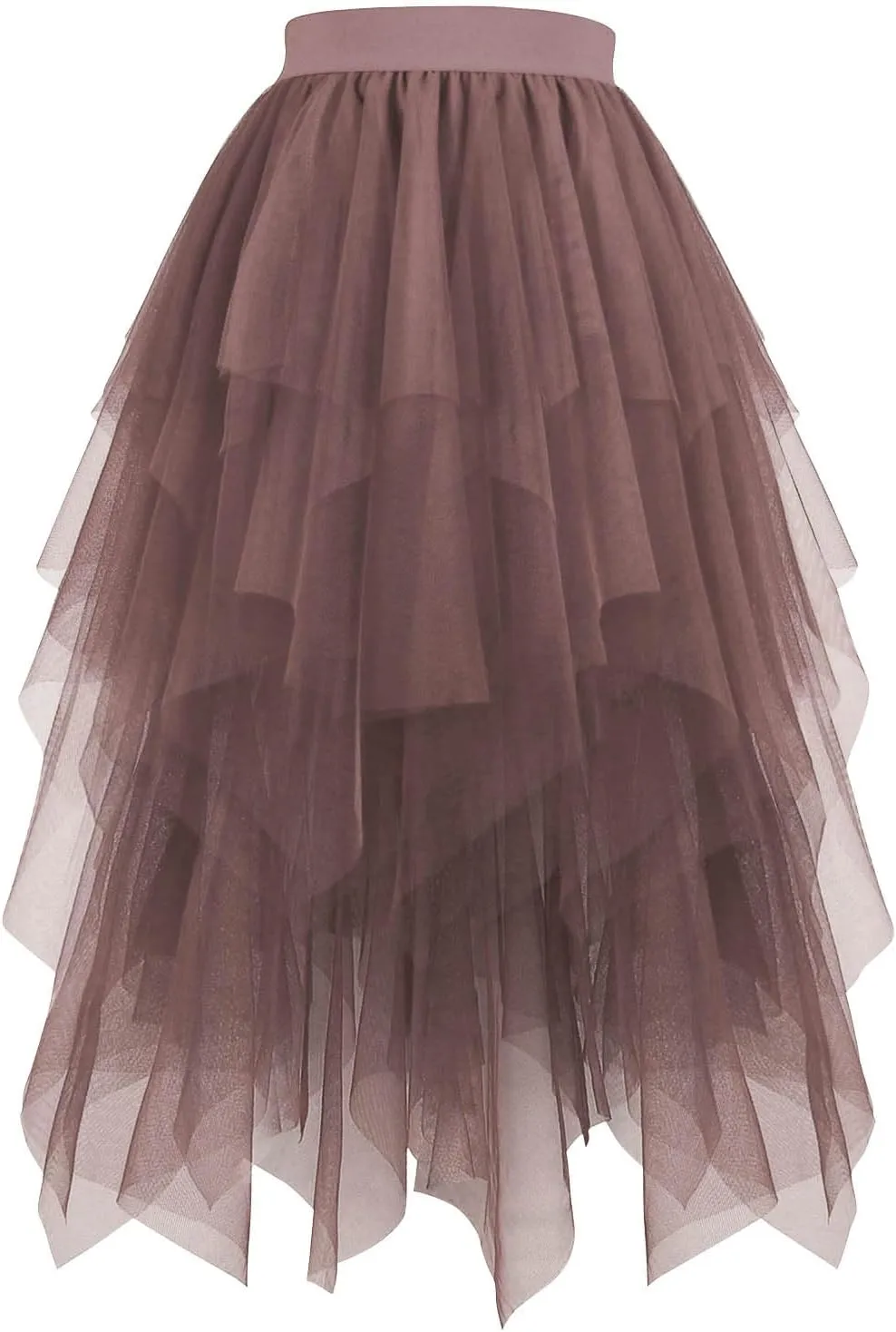 TUNUSKAT Womens Midi Length Tulle Skirts High Waisted Tutu Fairy Tiered Skirt Ladies Elegant A Line Elastic Waist Mesh Dress