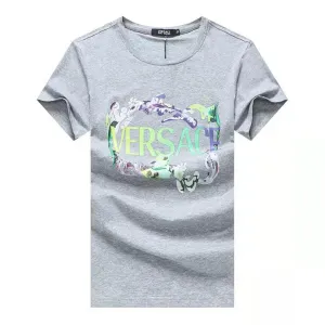 Vers Logo Emroided  Designed Cotton Men's T-shirt -Ash