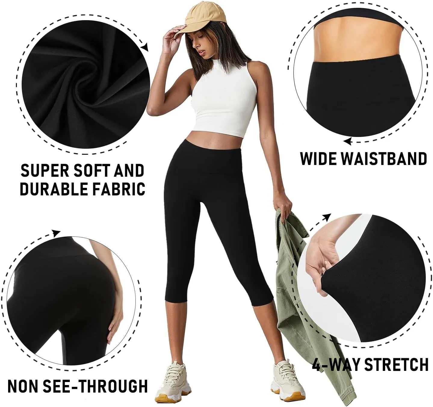 we fleece Women's Soft Capri Leggings-High Waisted Tummy Control Non See Through Workout Running Yoga Pants